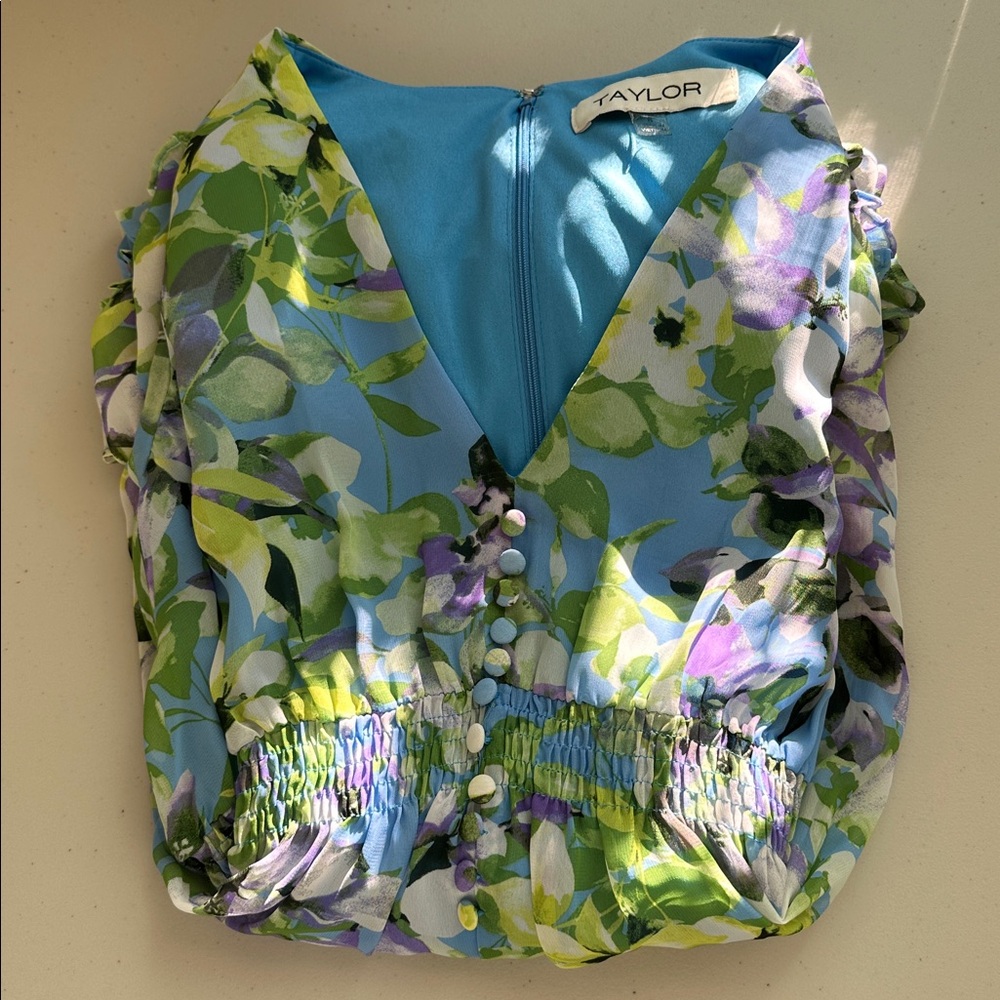 Taylor Floral Long Sleeve Dress in Blue and Green - Picture 15 of 15